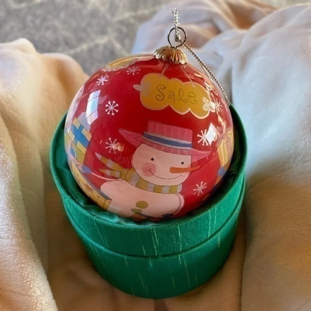 Li Bien Reverse-Painted Glass Snowmen Sale Shopping Hanging Globe Ornament